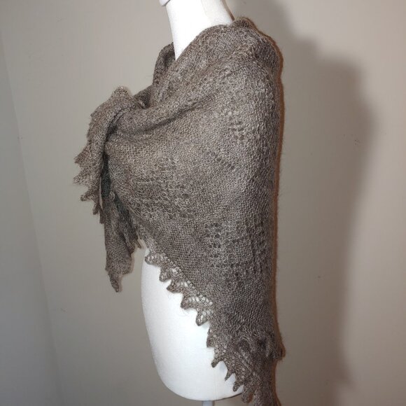 Orenburg Downy Handmade Lace Knit Fluff Shawl Light Brown OS - Picture 6 of 6